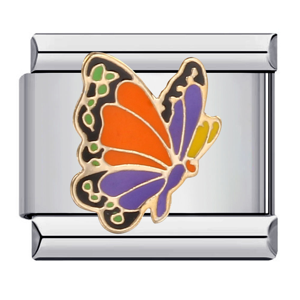 Colorful butterfly Italian modular bracelet, titanium steel welded pattern, dripping oil DIY bracelet, Italian charm