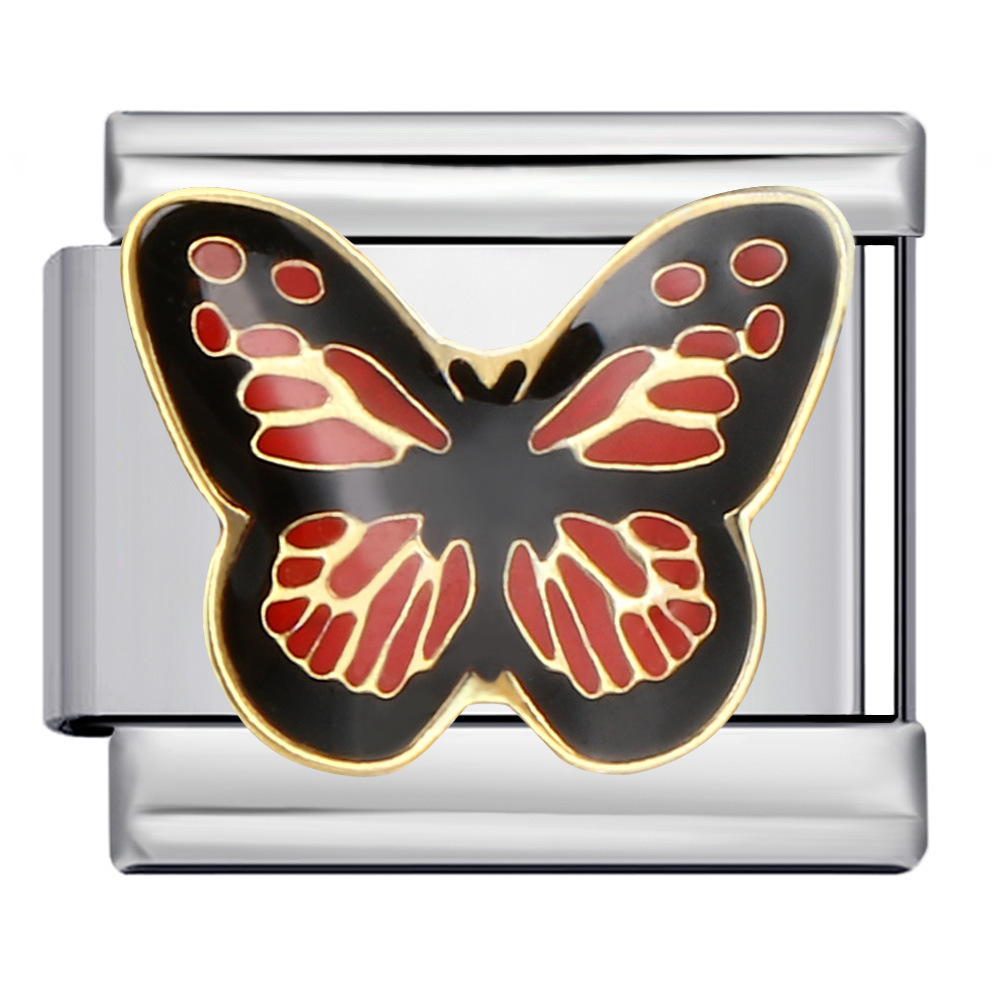 Colorful butterfly Italian modular bracelet, titanium steel welded pattern, dripping oil DIY bracelet, Italian charm