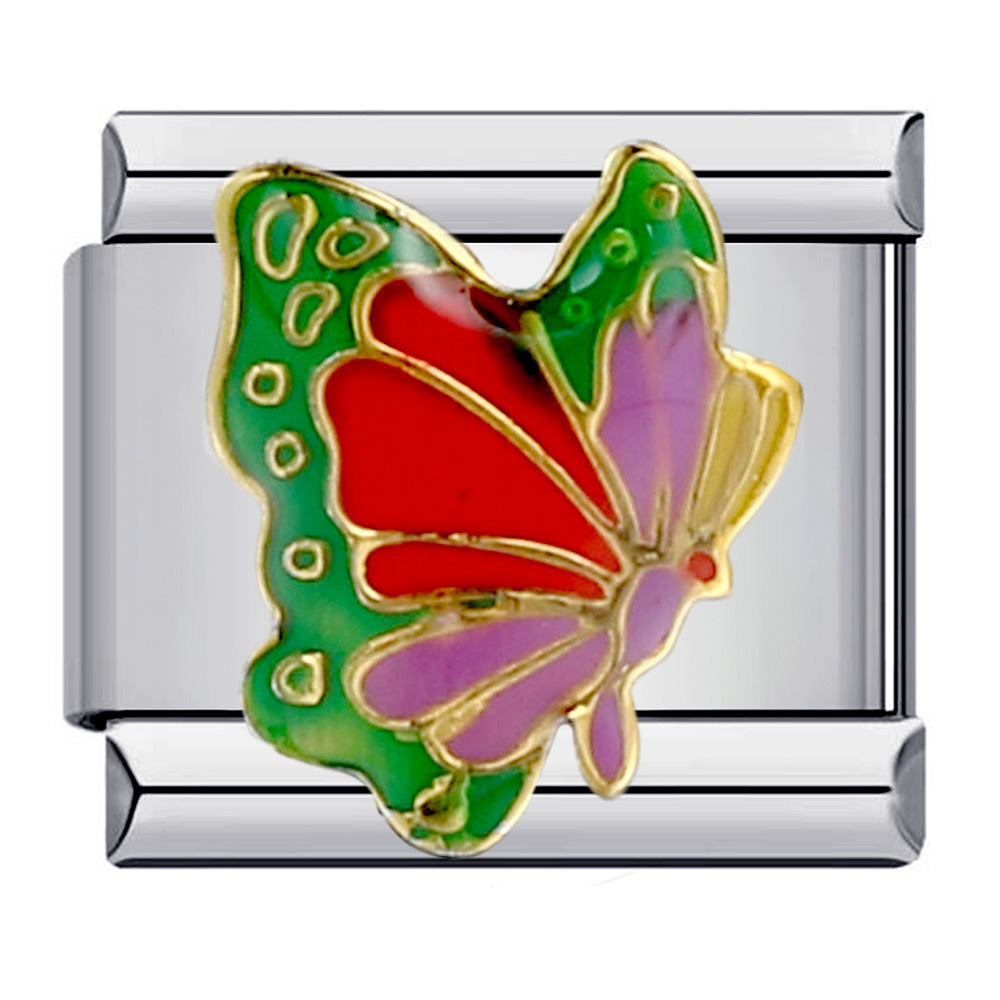 Colorful butterfly Italian modular bracelet, titanium steel welded pattern, dripping oil DIY bracelet, Italian charm