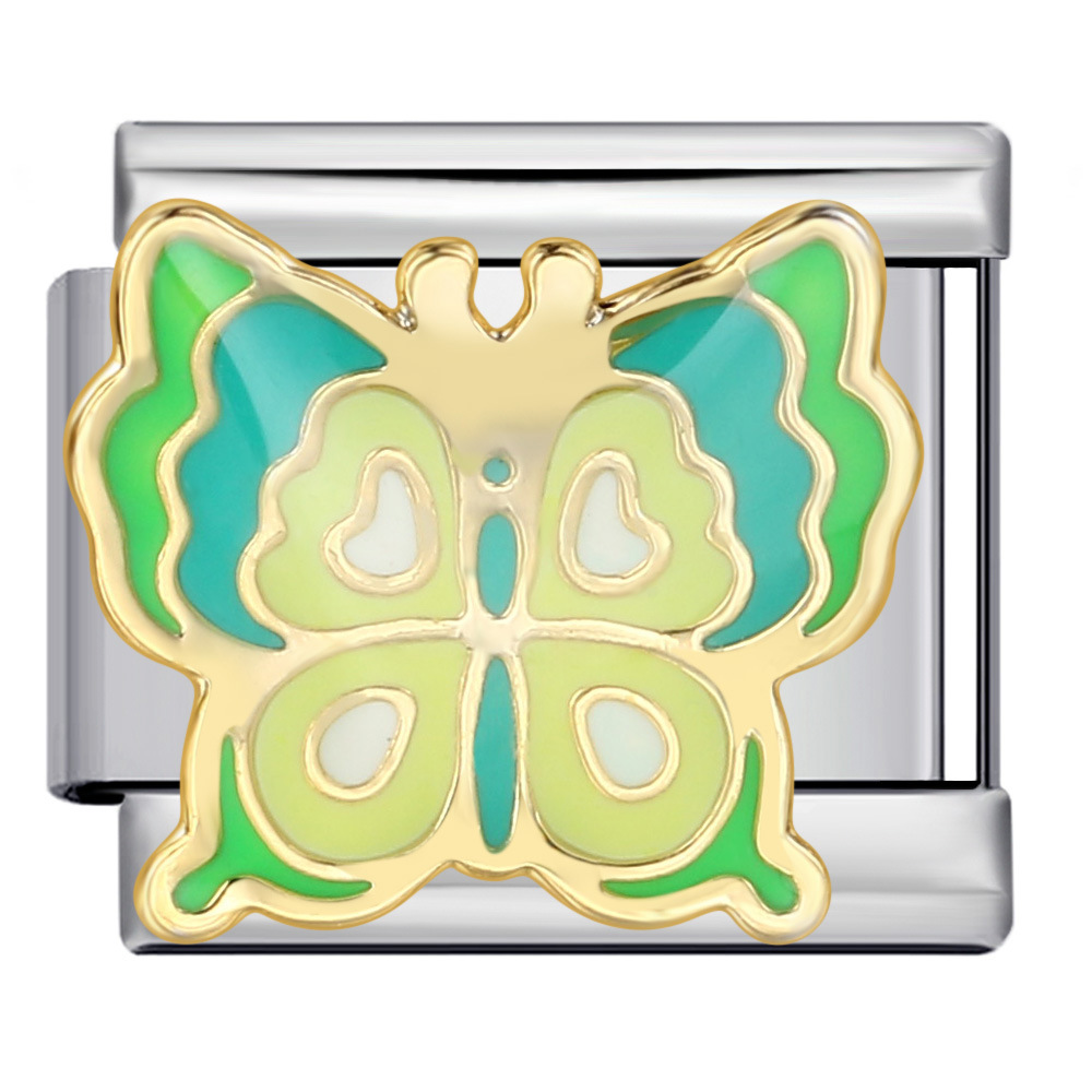 Colorful butterfly Italian modular bracelet, titanium steel welded pattern, dripping oil DIY bracelet, Italian charm