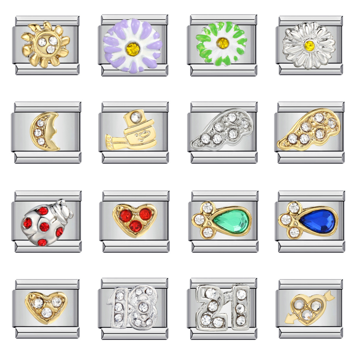 Cross-border hot-selling micro-inlaid colored diamond Italian modular bracelet stainless steel elastic DIY bracelet accessories wholesale