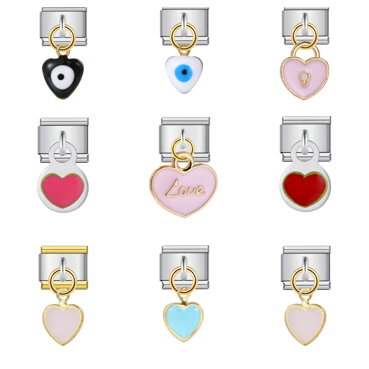 Oil-drip heart-shaped eye Italian modular bracelet DIY hook pendant bangle elastic spliced stainless steel chain