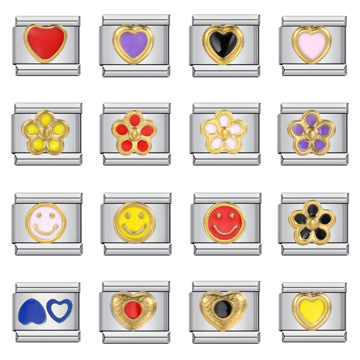 Cross-border hot-selling Italian modular bracelet, stainless steel welded oil-sprinkled colorful smiley flower elastic bracelet