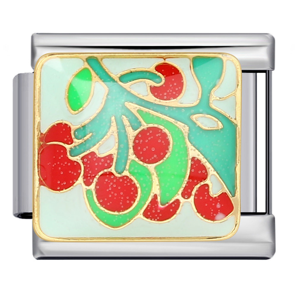 Summer Colorful Fruit and Vegetable Series Italian Modular Bracelet Titanium Steel Welded Oil Drip DIY Personalized Patchwork Bracelet