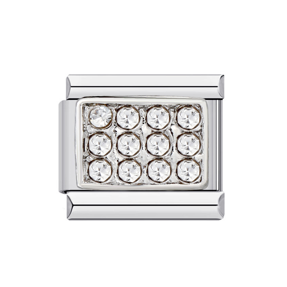DIY Italian Modular Charm Bracelet with Diamond-Studded Square Stainless Steel