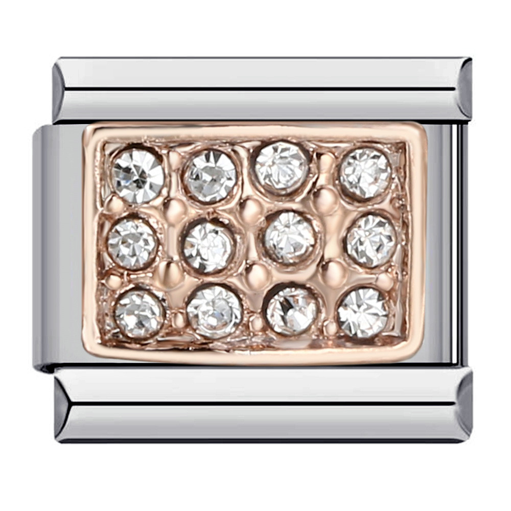 DIY Italian Modular Charm Bracelet with Diamond-Studded Square Stainless Steel