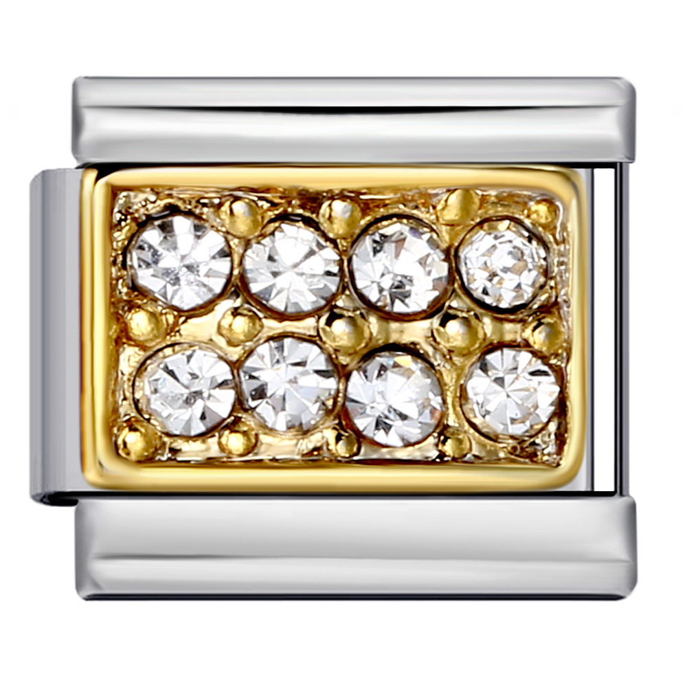 DIY Italian Modular Charm Bracelet with Diamond-Studded Square Stainless Steel