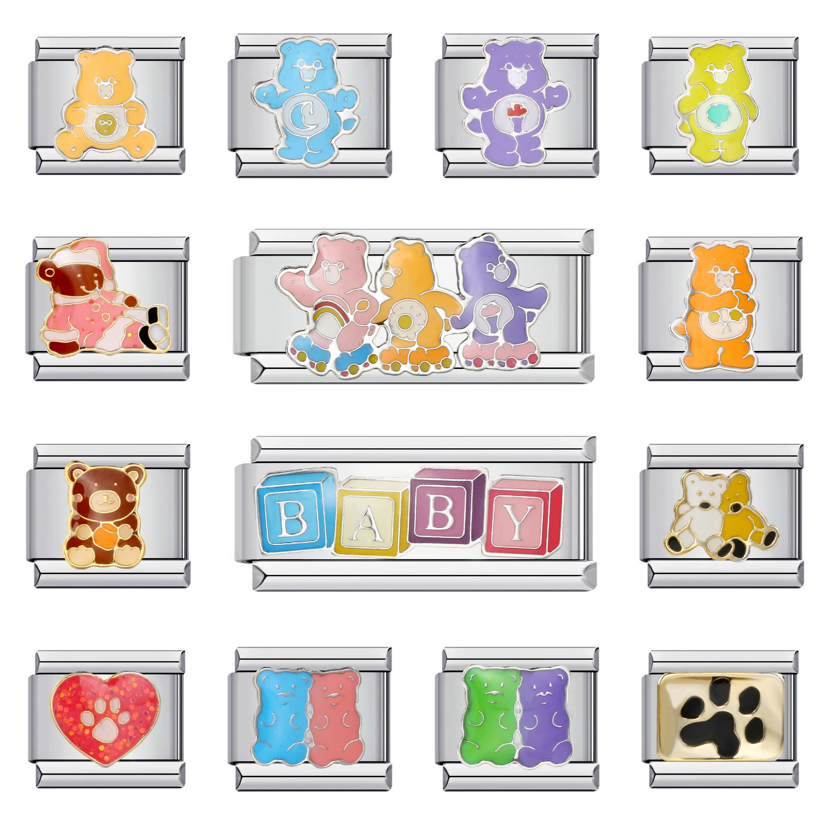Classic cute bear Italian modular bracelet, stainless steel welded pattern, DIY elastic splicing bangle