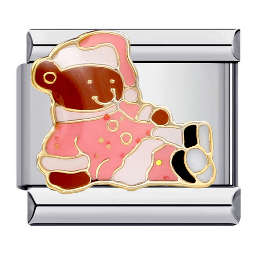 Classic cute bear Italian modular bracelet, stainless steel welded pattern, DIY elastic splicing bangle