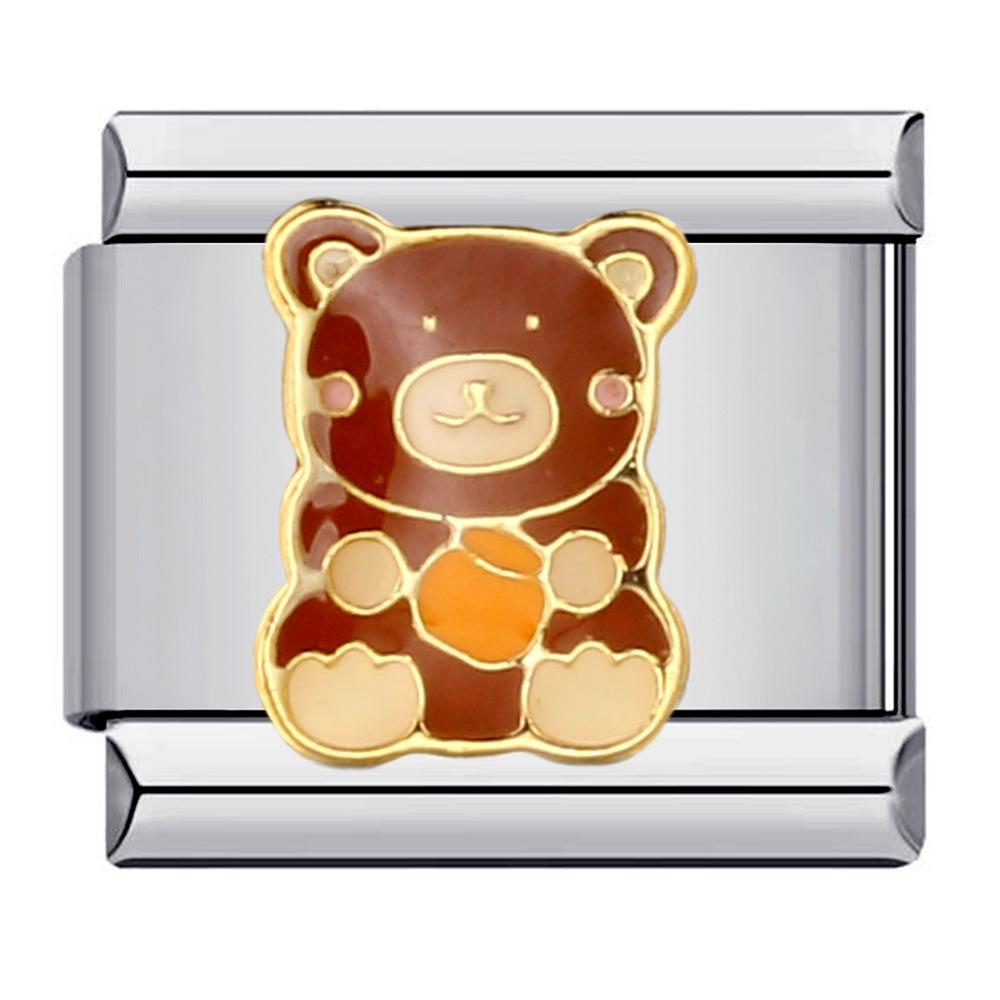 Classic cute bear Italian modular bracelet, stainless steel welded pattern, DIY elastic splicing bangle