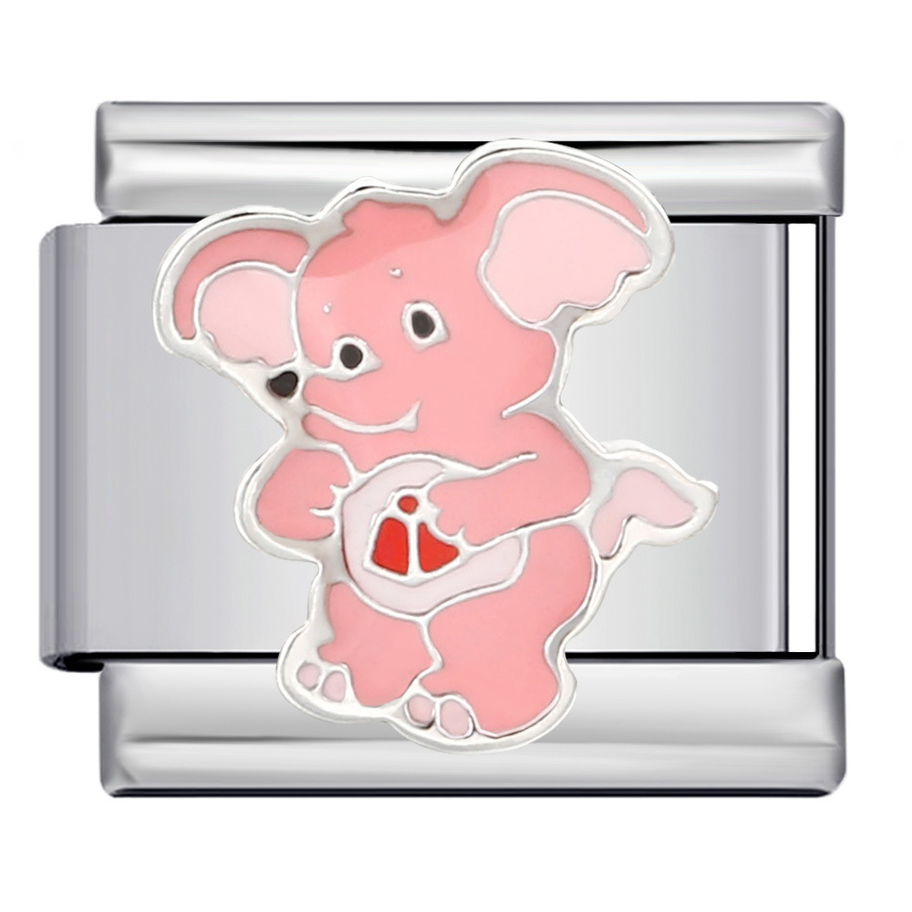 Classic cute bear Italian modular bracelet, stainless steel welded pattern, DIY elastic splicing bangle