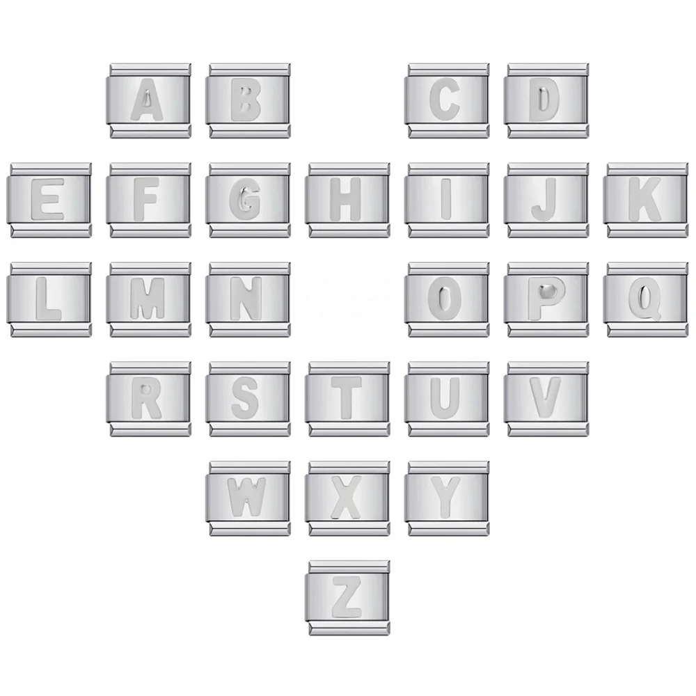 New titanium steel silver concave 26-letter Italian modular bracelet DIY watch strap accessories wholesale