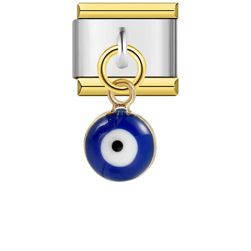 Single hook Italian modular bracelet with evil eye pendant, elastic spliced titanium steel watch strap.