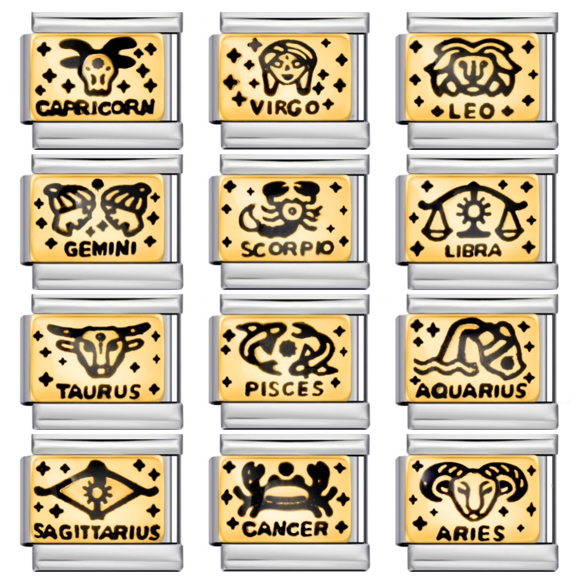 European and American 12 Zodiac Italian Modular Bracelet Stainless Steel Gold Plated Oil Drip Pattern DIY Personalized Bangle Accessories