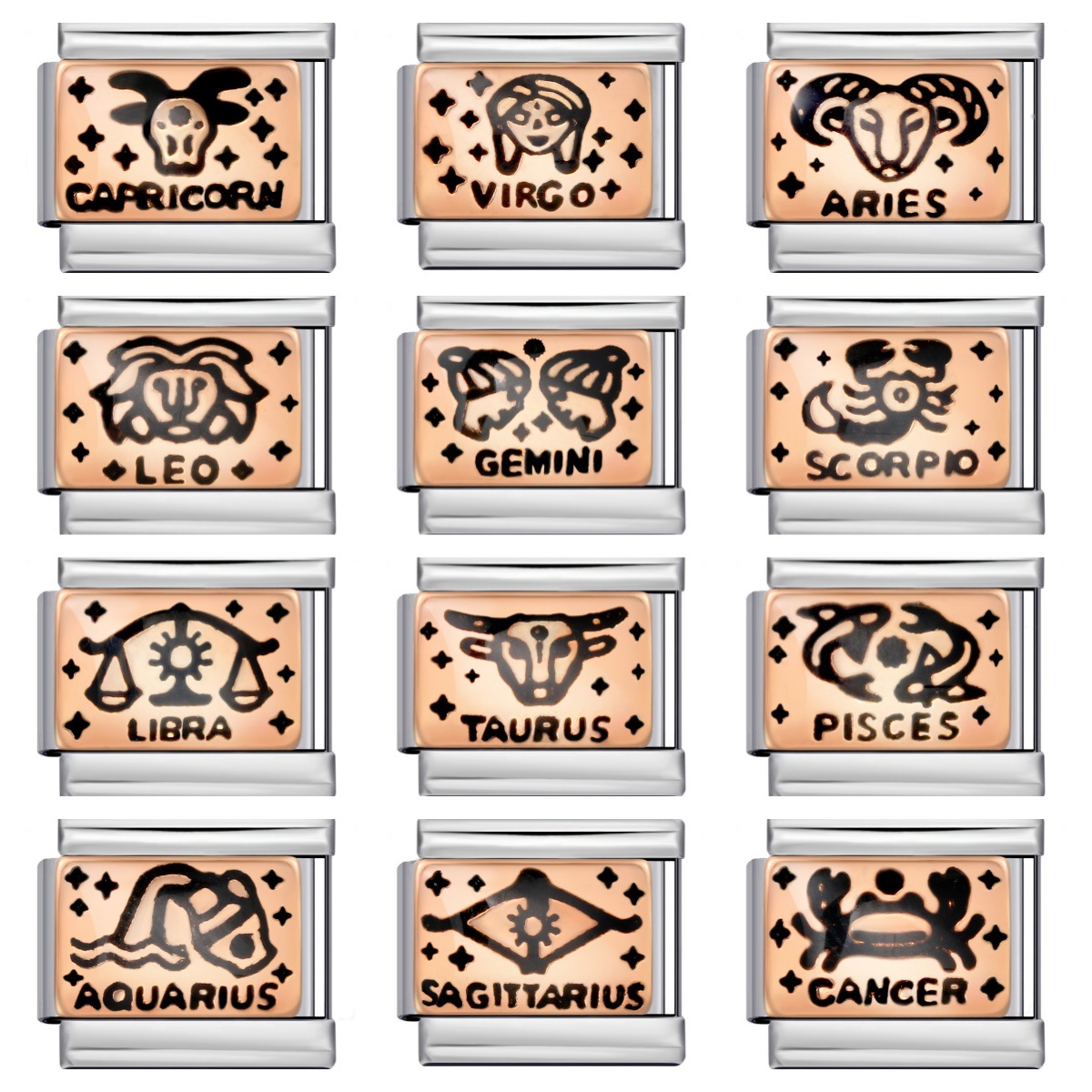 European and American 12 Zodiac Italian Modular Bracelet Stainless Steel Gold Plated Oil Drip Pattern DIY Personalized Bangle Accessories
