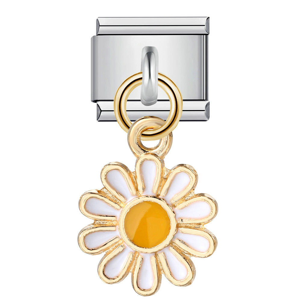 Single silver flower pendant Italian modular bracelet stainless steel gold-plated drip oil DIY hook bangle