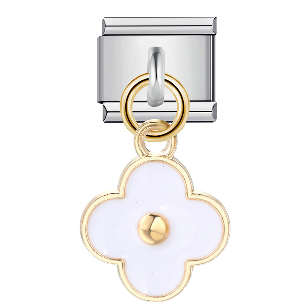 Single silver flower pendant Italian modular bracelet stainless steel gold-plated drip oil DIY hook bangle