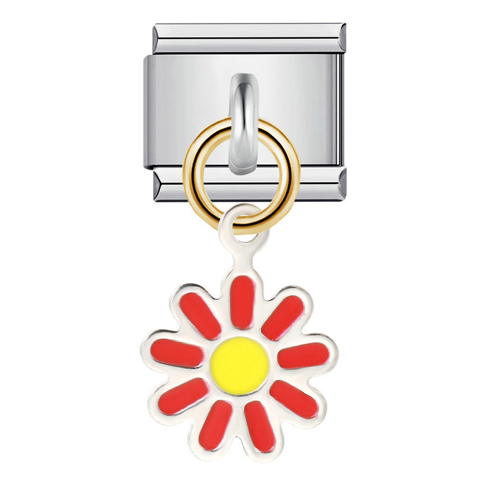 Single silver flower pendant Italian modular bracelet stainless steel gold-plated drip oil DIY hook bangle