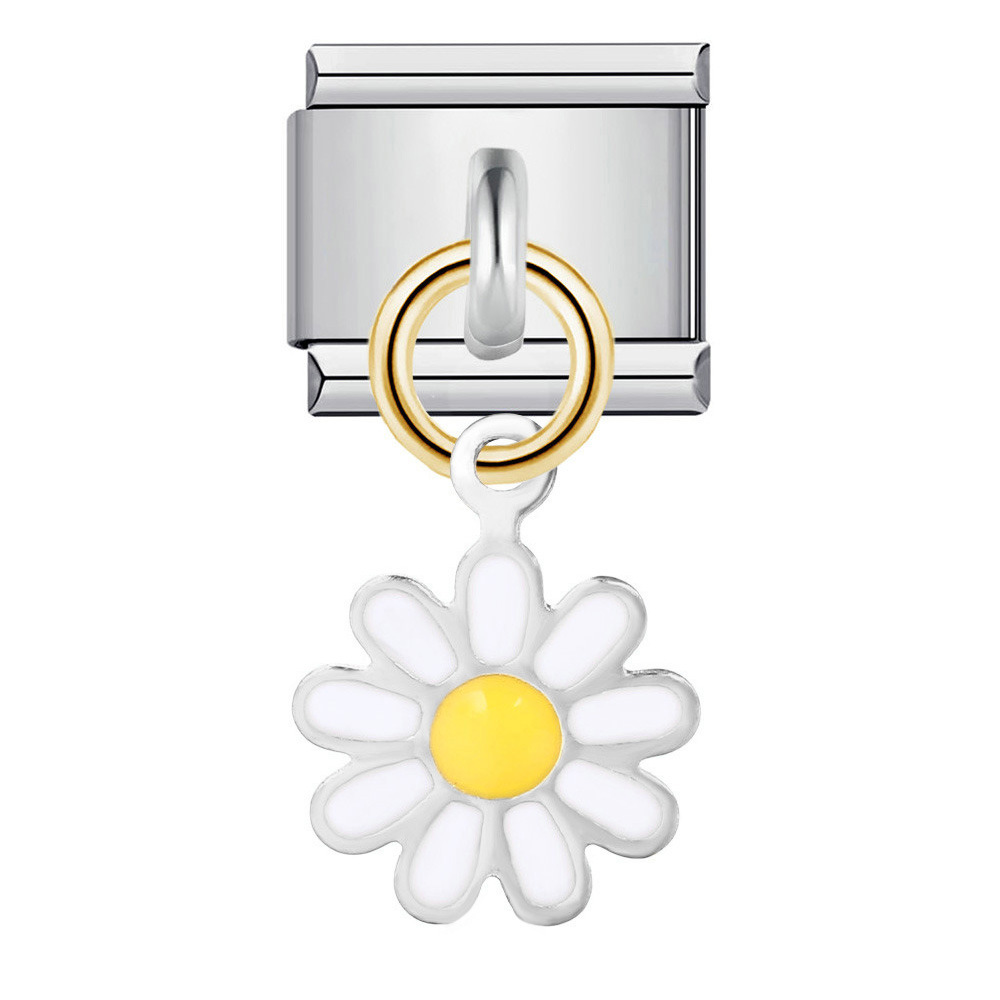 Single silver flower pendant Italian modular bracelet stainless steel gold-plated drip oil DIY hook bangle