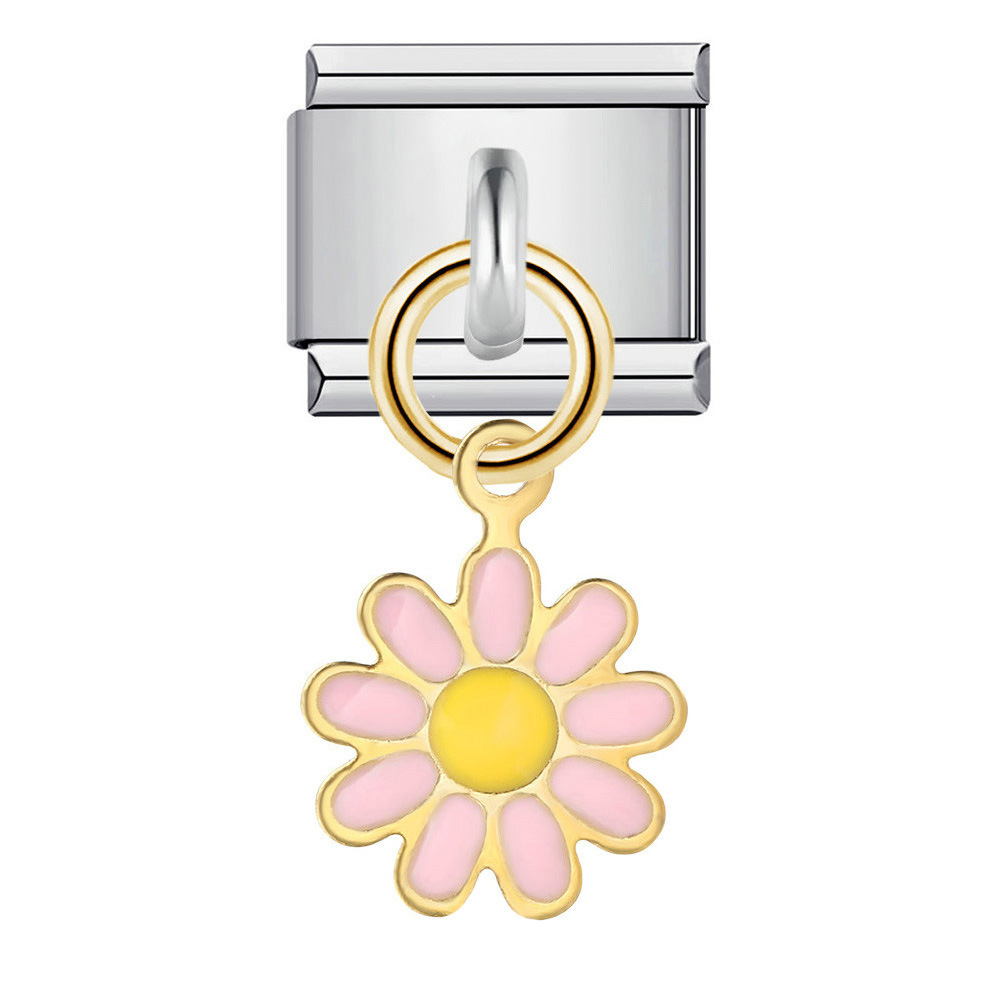 Single silver flower pendant Italian modular bracelet stainless steel gold-plated drip oil DIY hook bangle