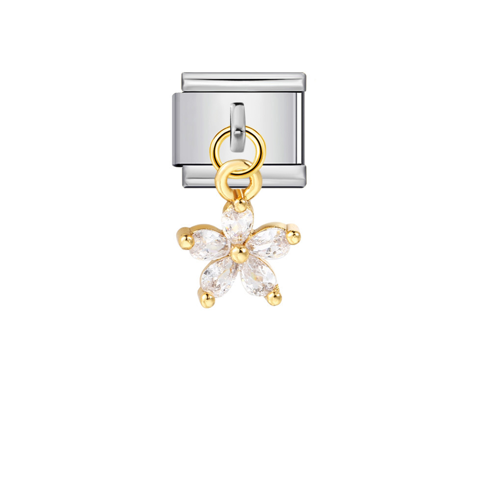 Single silver flower pendant Italian modular bracelet stainless steel gold-plated drip oil DIY hook bangle