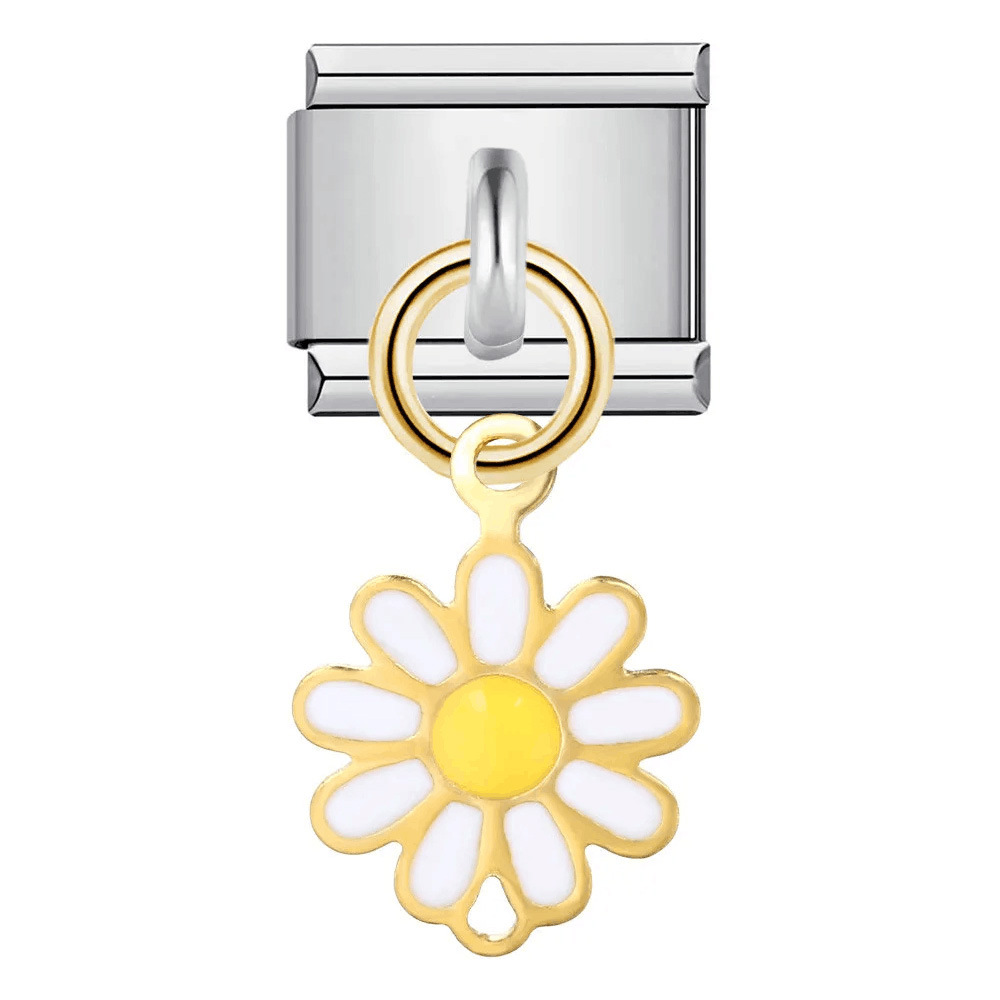 Single silver flower pendant Italian modular bracelet stainless steel gold-plated drip oil DIY hook bangle