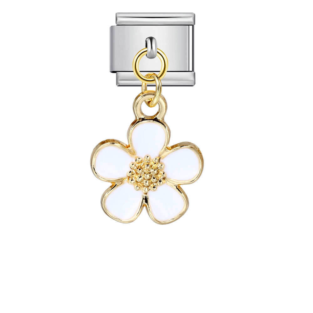 Single silver flower pendant Italian modular bracelet stainless steel gold-plated drip oil DIY hook bangle