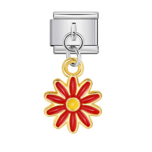 Single silver flower pendant Italian modular bracelet stainless steel gold-plated drip oil DIY hook bangle