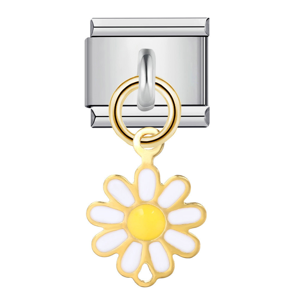 Single silver flower pendant Italian modular bracelet stainless steel gold-plated drip oil DIY hook bangle