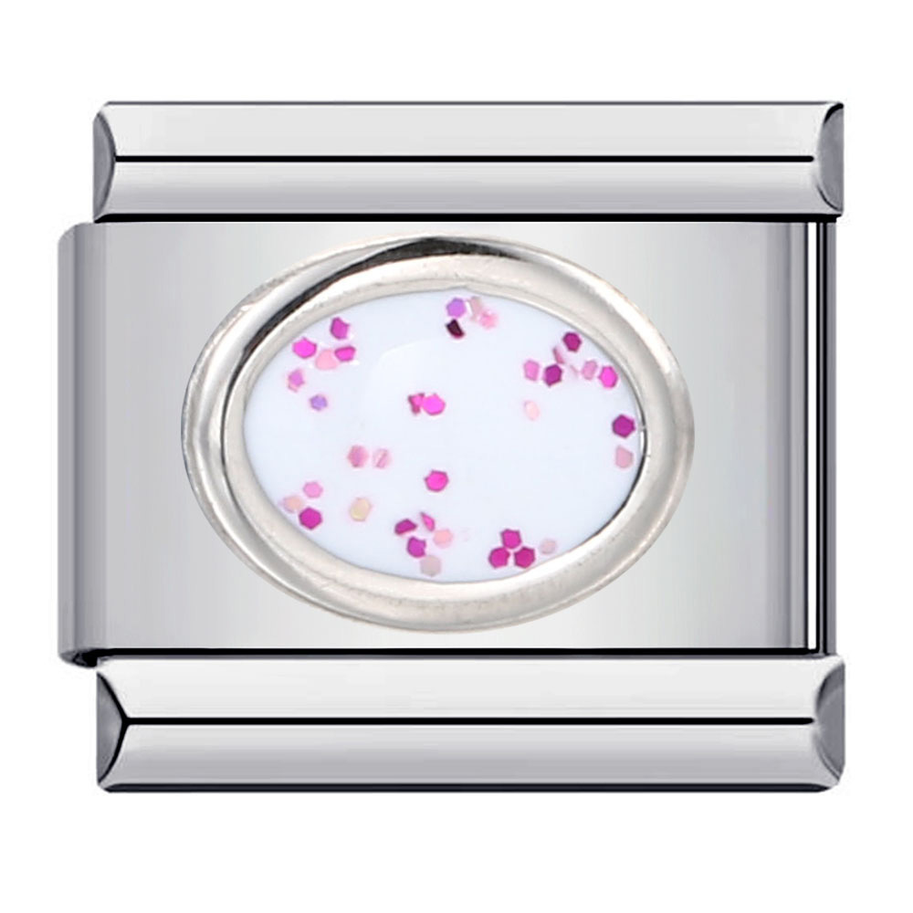 DIY Italian Modular Bracelet with Colored Oil Drip Pattern and Oval Stamped Design on Stainless Steel - Italian Charm
