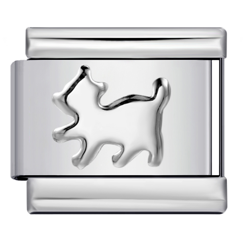 DIY Italian Modular Charm Bracelet with Convex Silver Stamped Pattern on Titanium Steel