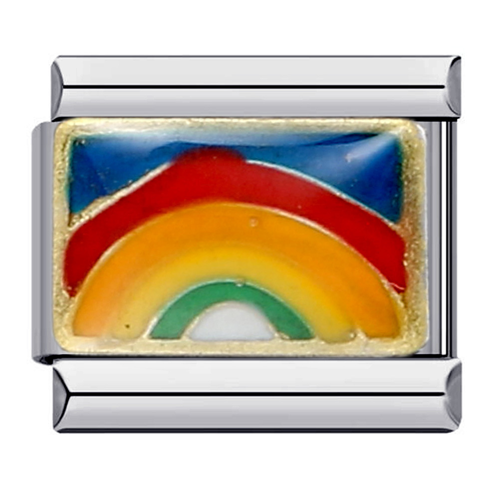 Rainbow element stainless steel Italian modular bracelet with welded oil drip pattern DIY bangle Italian charm