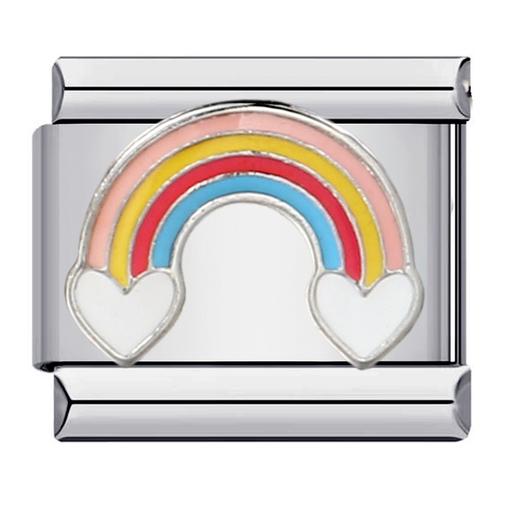 Rainbow element stainless steel Italian modular bracelet with welded oil drip pattern DIY bangle Italian charm