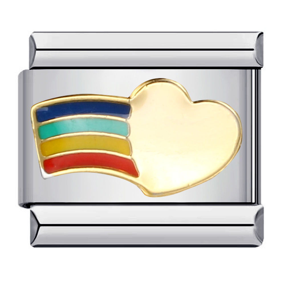 Rainbow element stainless steel Italian modular bracelet with welded oil drip pattern DIY bangle Italian charm