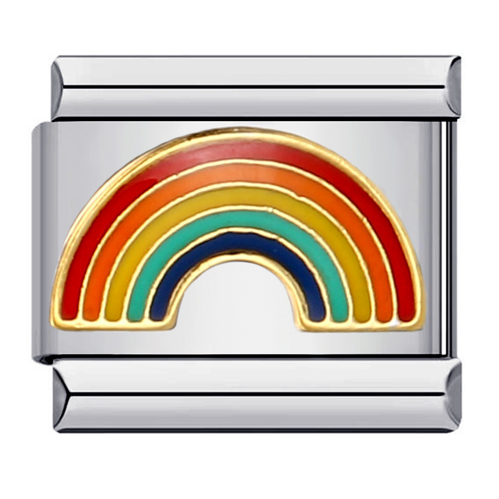 Rainbow element stainless steel Italian modular bracelet with welded oil drip pattern DIY bangle Italian charm