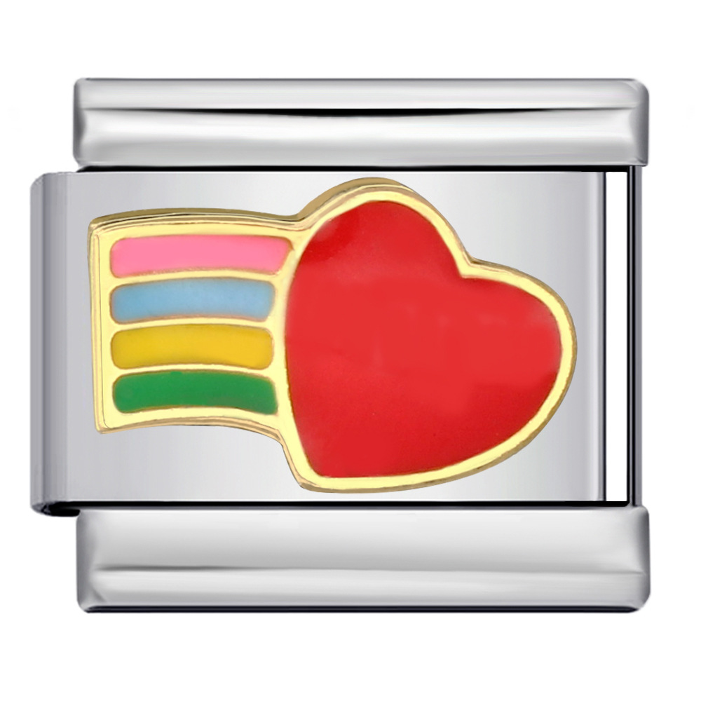 Rainbow element stainless steel Italian modular bracelet with welded oil drip pattern DIY bangle Italian charm