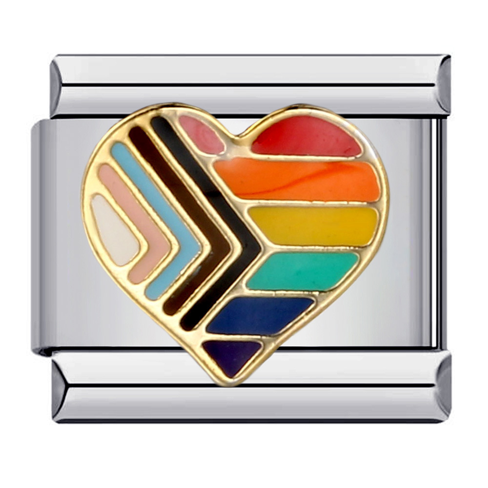 Rainbow element stainless steel Italian modular bracelet with welded oil drip pattern DIY bangle Italian charm