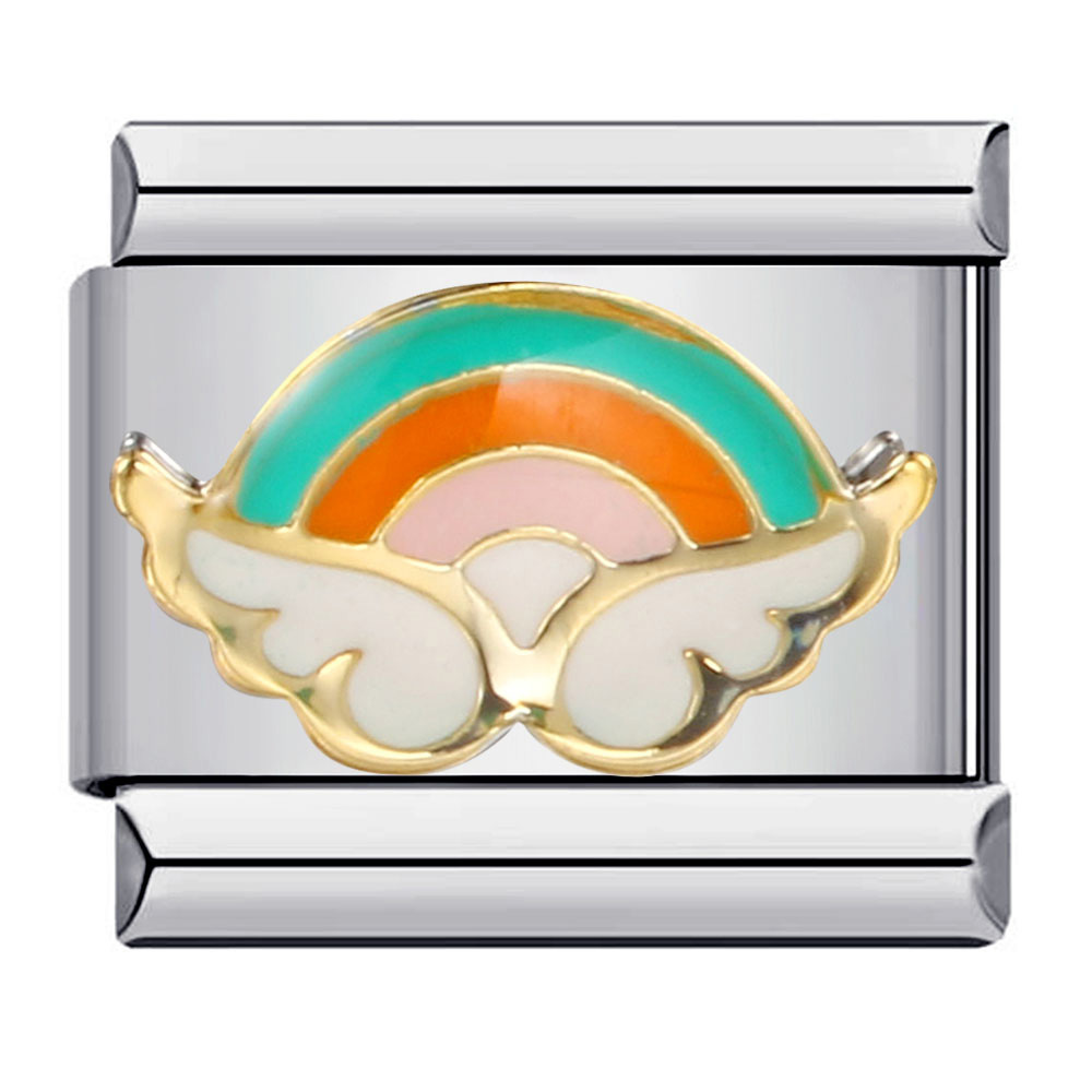 Rainbow element stainless steel Italian modular bracelet with welded oil drip pattern DIY bangle Italian charm