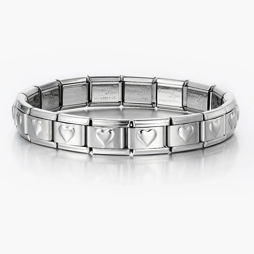 Italian Charms patterned modular bracelet with square elastic titanium steel strap.