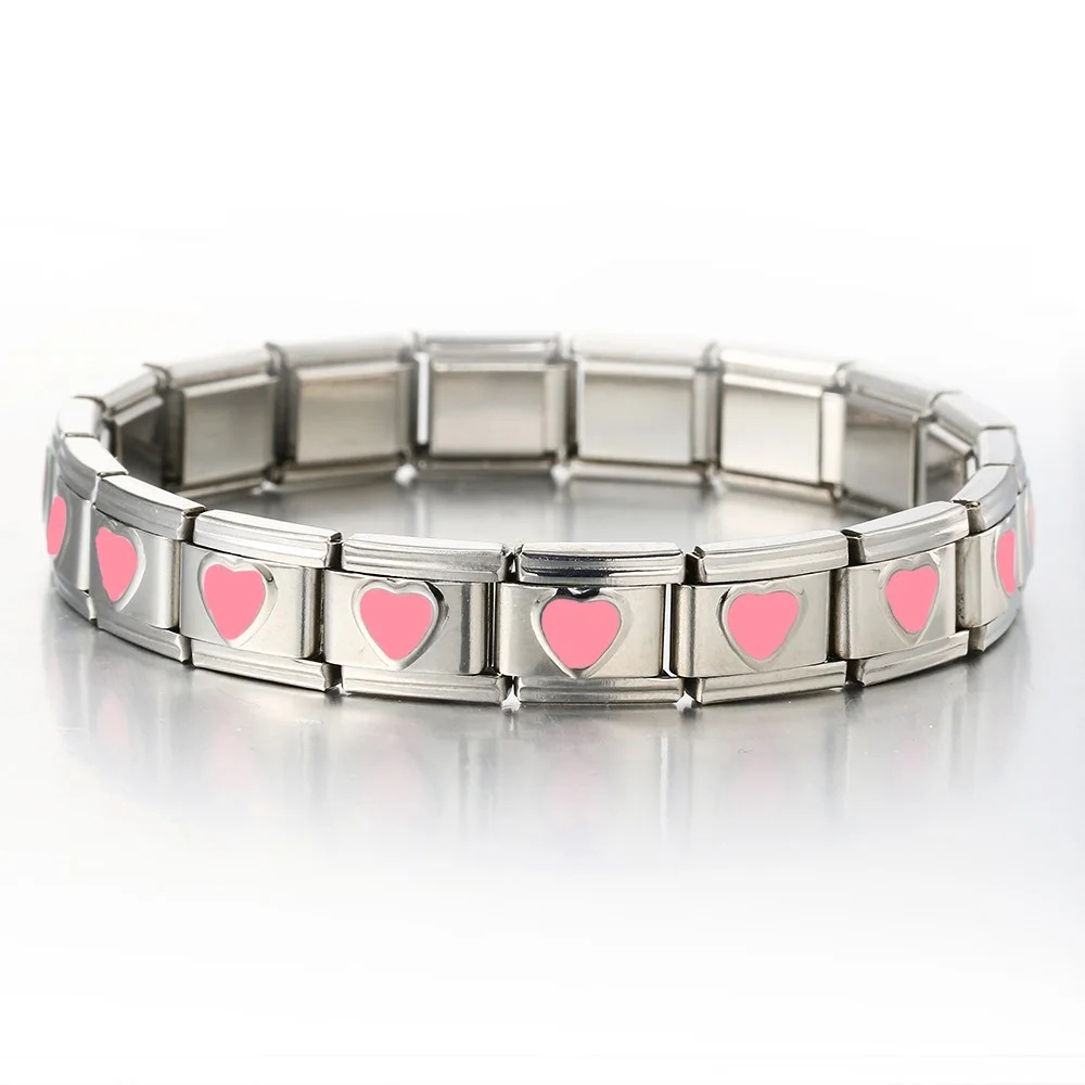 Italian Charms patterned modular bracelet with square elastic titanium steel strap.