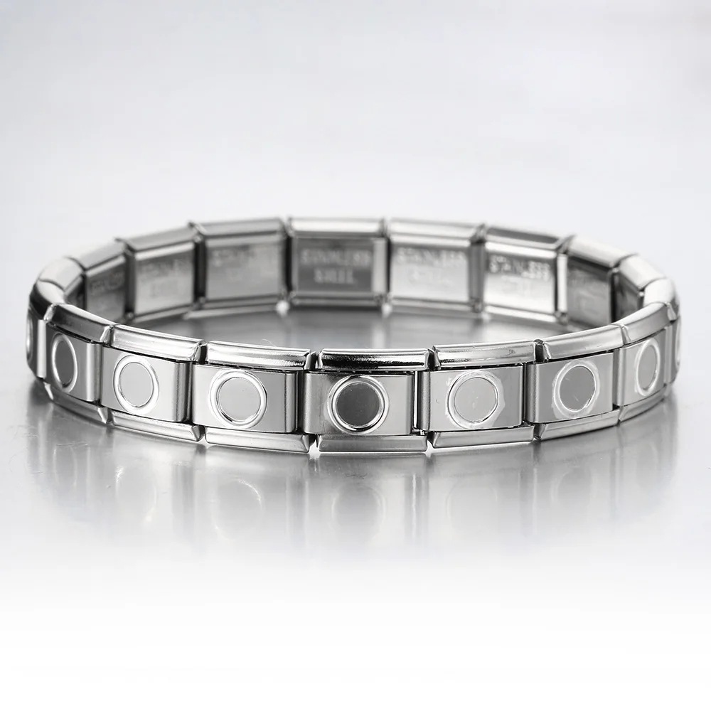 Italian Charms patterned modular bracelet with square elastic titanium steel strap.