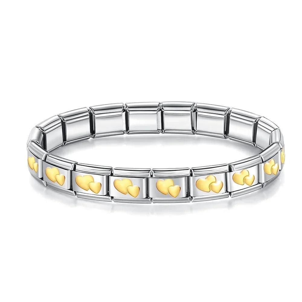 Italian Charms patterned modular bracelet with square elastic titanium steel strap.