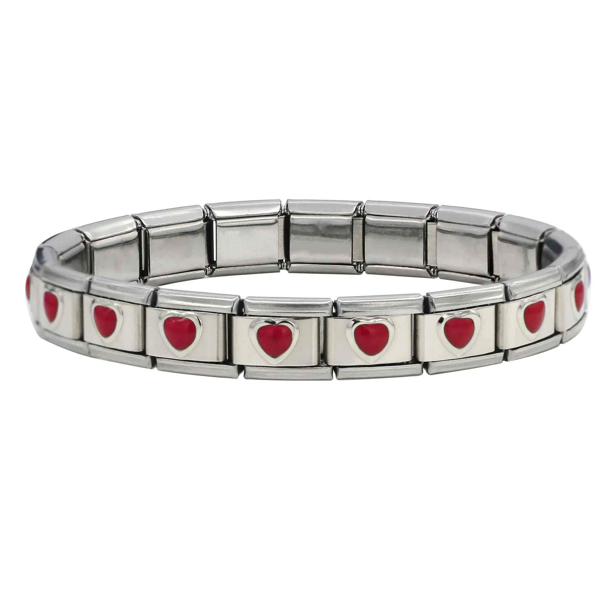 Italian Charms patterned modular bracelet with square elastic titanium steel strap.