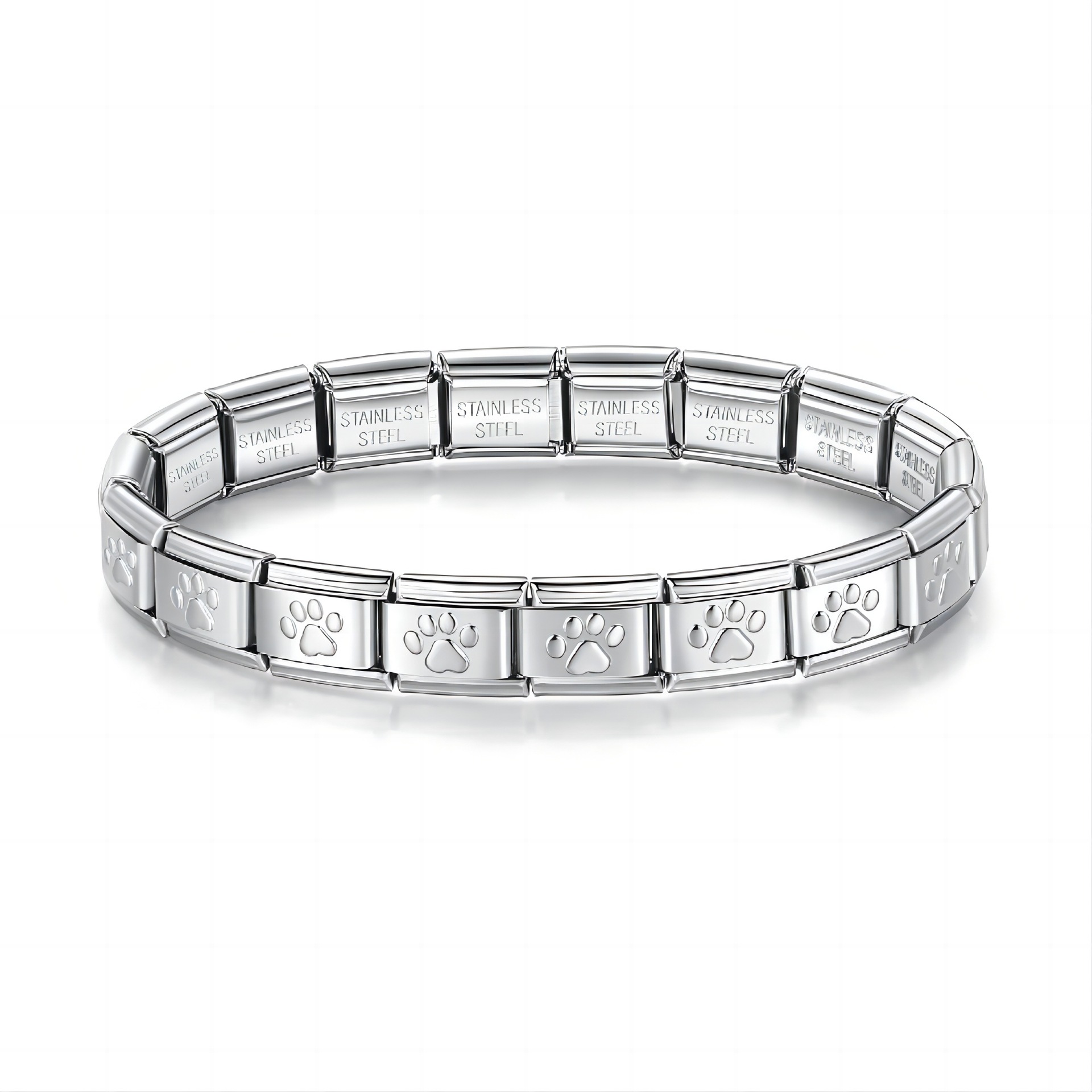 Italian Charms patterned modular bracelet with square elastic titanium steel strap.