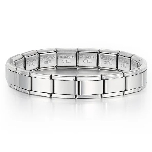 Italian Charms patterned modular bracelet with square elastic titanium steel strap.