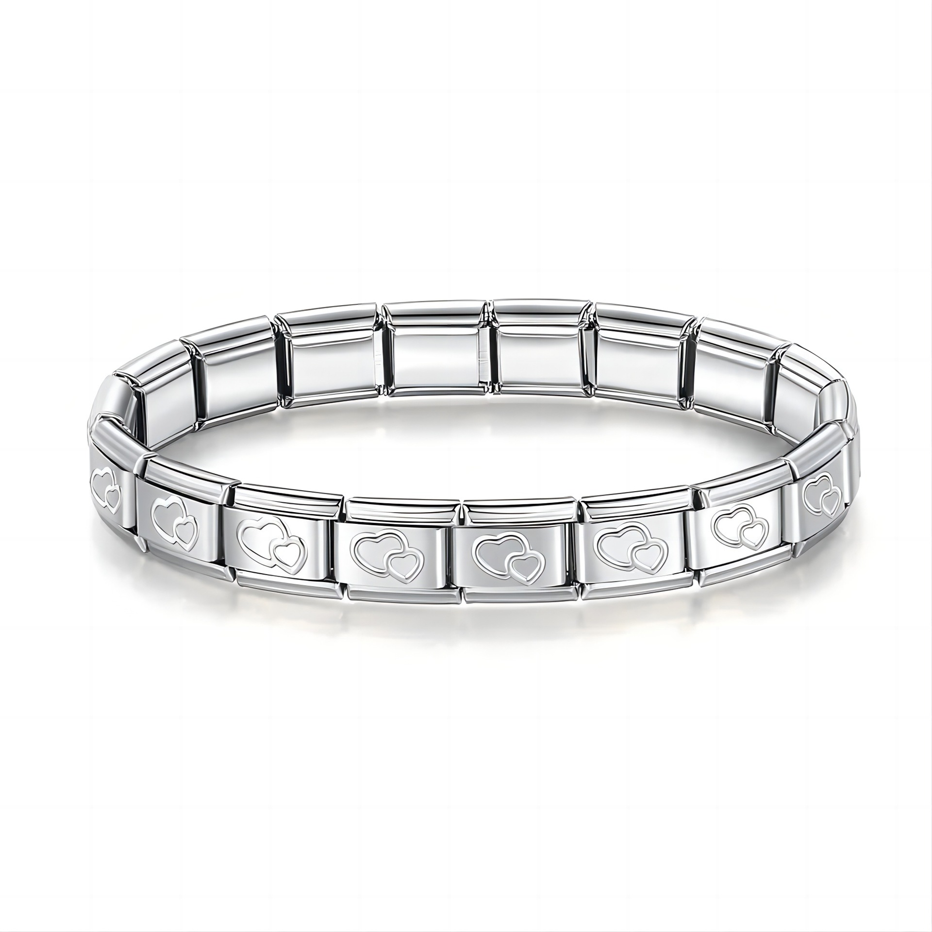 Italian Charms patterned modular bracelet with square elastic titanium steel strap.