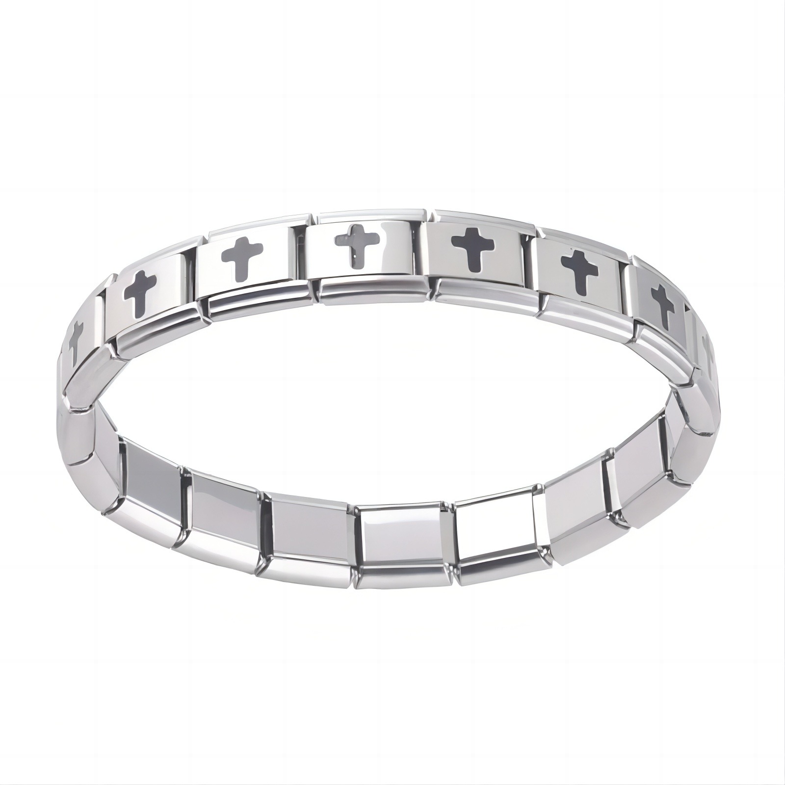 Italian Charms patterned modular bracelet with square elastic titanium steel strap.