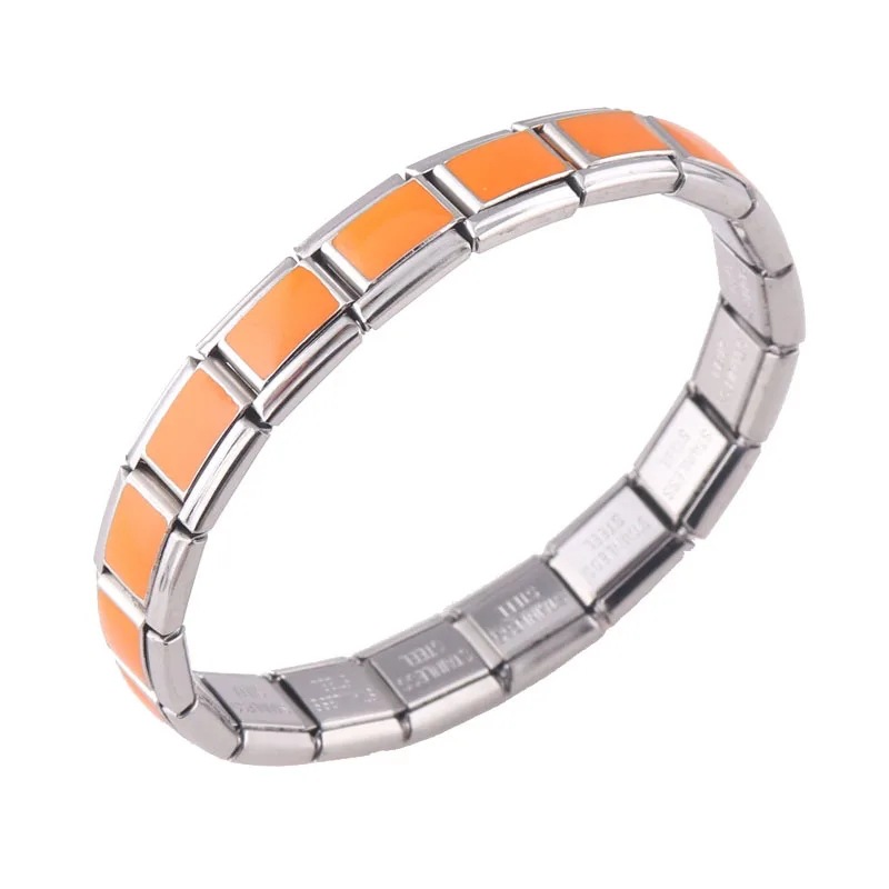 Italian Charms patterned modular bracelet with square elastic titanium steel strap.