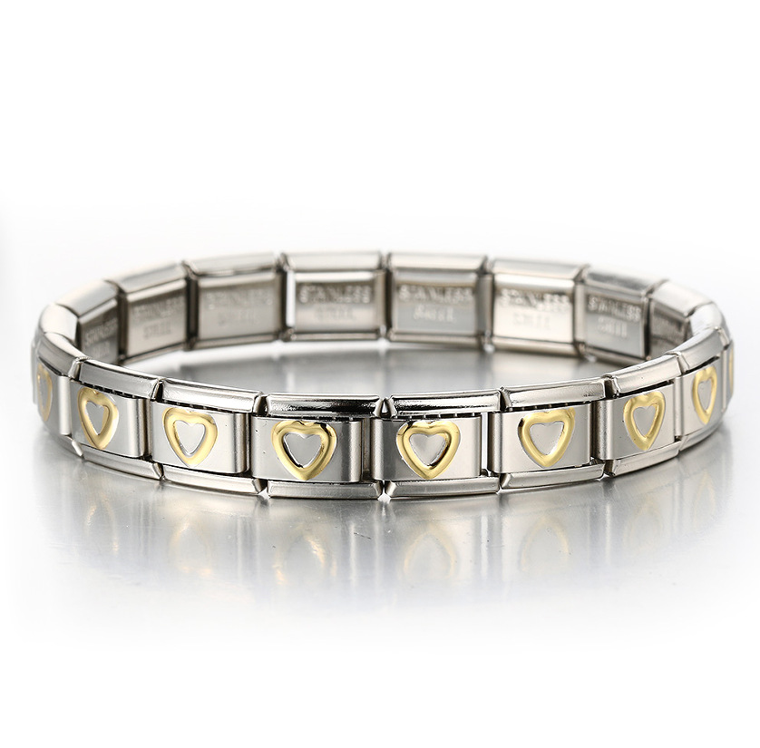 Italian Charms patterned modular bracelet with square elastic titanium steel strap.