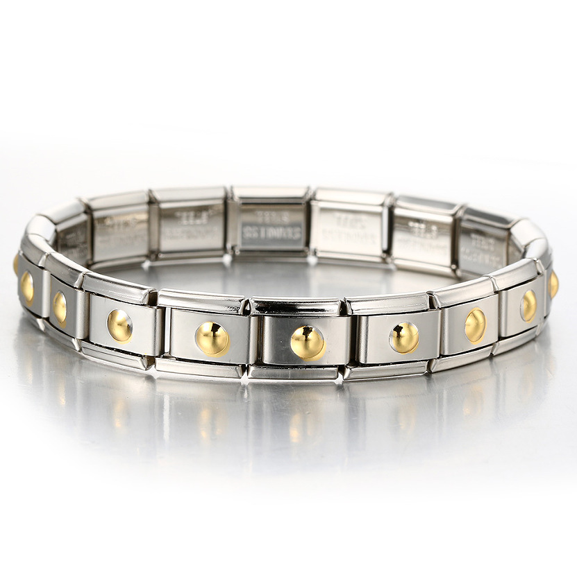 Italian Charms patterned modular bracelet with square elastic titanium steel strap.